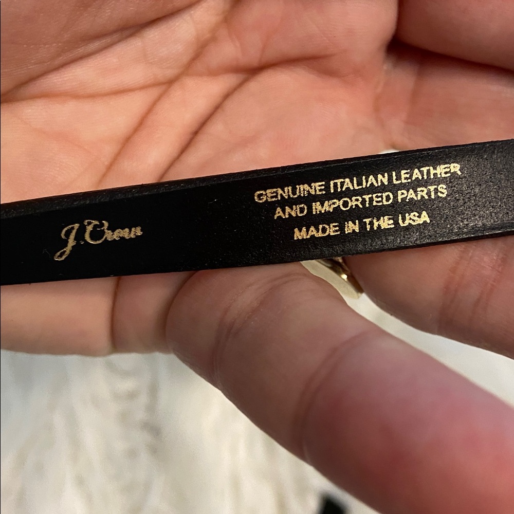 J. Crew Black Leather Belt with Gold Buckle size S length till first whole 30” - Picture 5 of 8